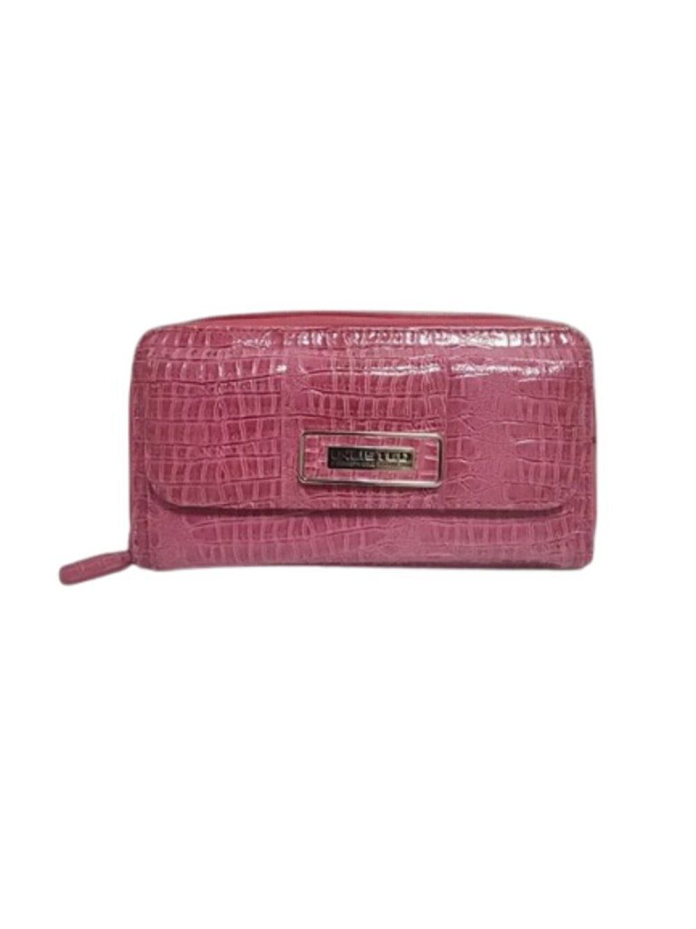 Kenneth Cole Unlisted Production Pink Croc Embossed Zip Around Wallet Clutch